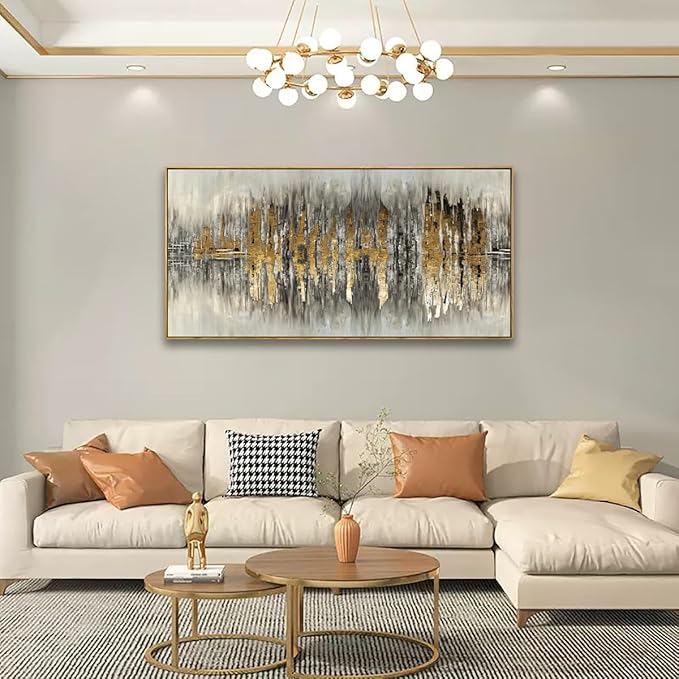 Abstract Wall Art for Living room Bedroom Framed Wall Decor Golden Wall Art Morden Inspirational Pictures Artwork 2.7cm Thick Frame,20 * 40inch