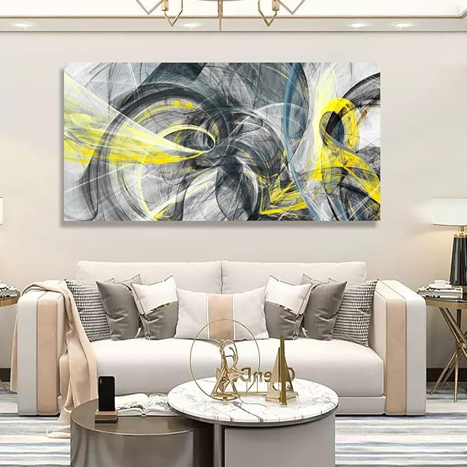 Yellow and Black Abstract Pictures Canvas Wall Art for Living room Bedroom Wall Decor,Smart Line Wall Art Print Paitnings for home Decor,Morden Artwork An Inspirational Picture Full of Imagination