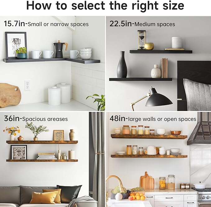 BAYKA Floating Shelves 22.5 inches, Wall Mounted Shelves Rustic Wood for Bathroom, Bedroom, Living Room, Floating Shelves for Books/Storage/Decor with 22lbs Capacity(Satin Black,Set of 3)