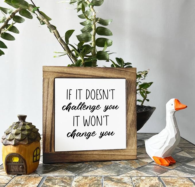 Inspirational Wood Sign, Box Wood Plaques Desk Décor, Home Gym Decor Set, Classroom Decor, Wooden Plaque Gift Tabletop, Motivational Fitness Sign, If It Doesn't Challenge You It Won't Change You