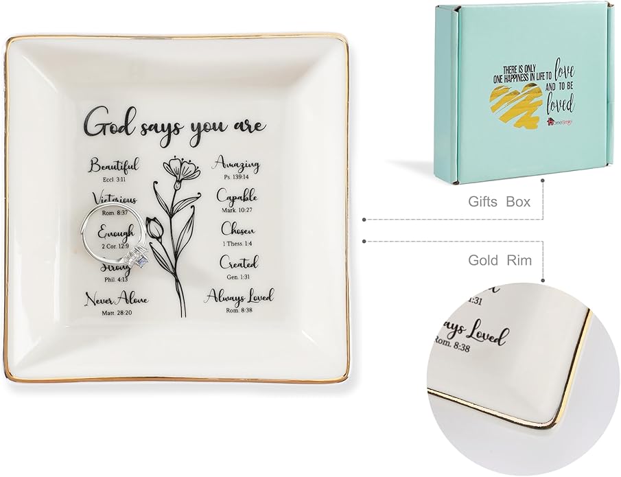 HOME SMILE Ceramic Ring Dish Jewelry Tray for Mom Sister Friends