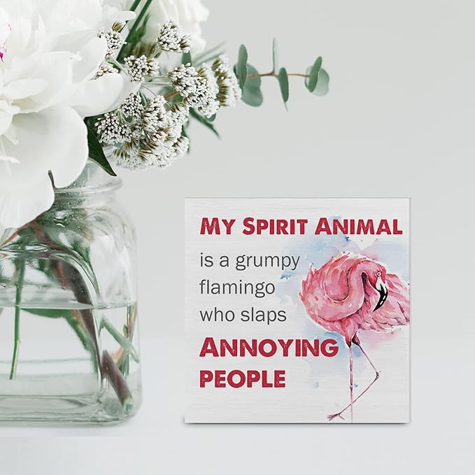 Country Pink Flamingo Wood Box Sign Decor Desk Sign Summer Flamingo Quote Wooden Box Block Sign Rustic Home Shelf Wall Decoration