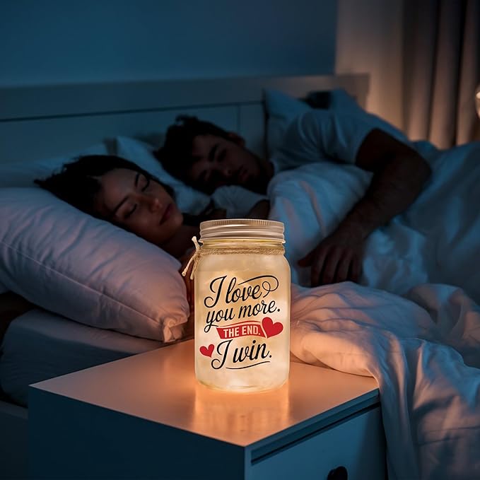 I Love You More The End I Win Gift for Girlfriend Boyfriend, Best Wife Gift Ever I Love You Gifts For Her Birthday Gifts for Women Couple Gifts Romantic Gifts for Her Mason Jar Night Light gf bf Lamp