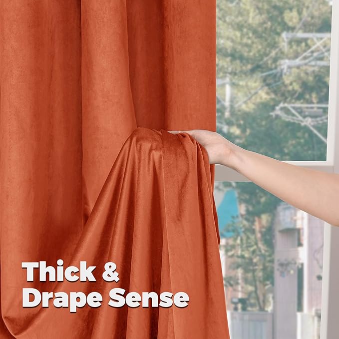 BGment Terracotta Fall Velvet Curtains 102 Inches for Living Room, Thermal Insulated Blackout Curtains Luxury Super Soft Drapes with Back Tab Rod Pocket for Bedroom, Set of 2 Panels, 52 x 102 Inch