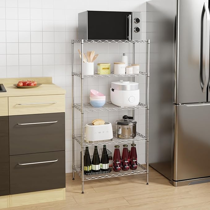 PayLessHere Shelf Metal Shelf Wire Shelving NSF Certified 5 Tier Adjustable Shelf Versatile Storage Solution Steel Organizer Wire Rack Easy Assembly, Chrome