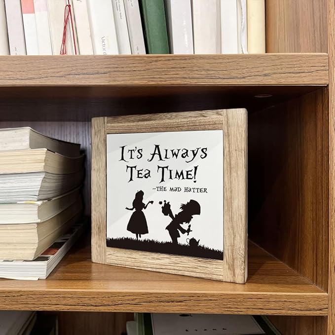 Wooden Box Signs for Home Decor, Farmhouse Wood Sign, Decorative Wooden Table Decors, Tea Lover Friend Gift, It's Always Tea Time Sign