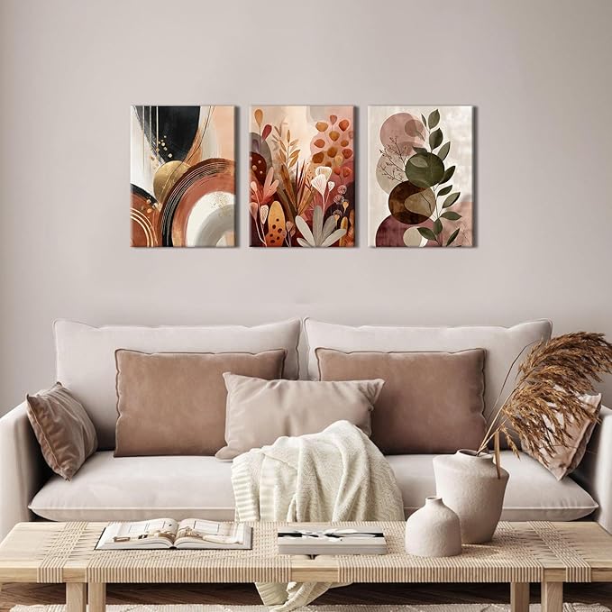 Boho Botanical Wall Art Abstract Bohemian Wall Art for Bedroom Living Room, Modern Mid Century Wall Decor Abstract Leaves Plant Posters Canvas Prints Painting Vintage Artwork Home Decorations 12x16”