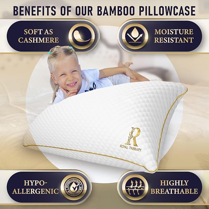 Royal Therapy 4-Pack Queen Memory Foam Pillow, Adjustable Shredded Pillow for Neck & Shoulder Pain Relief, Support for Back, Stomach, Side Sleepers