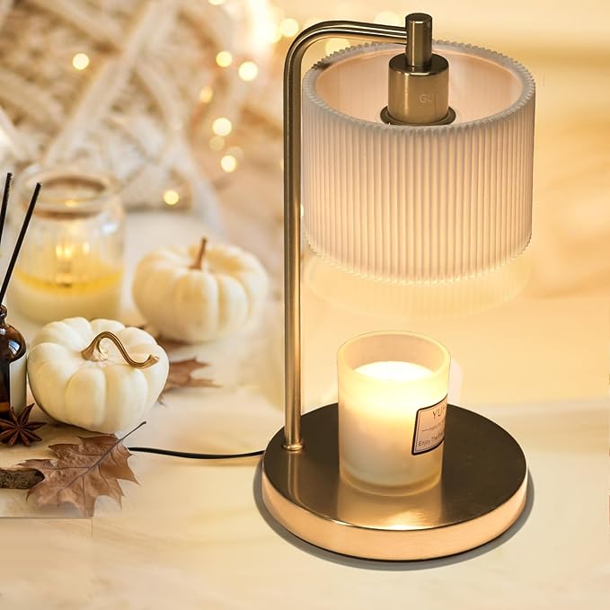 Candle Warmer Lamp with Timer, Dimmable Candle Wax Warmer Electric Candle Lamp for Scented Candles with Bulbs, House Warming Gifts Brithday Gifts Home Decor(Gold)