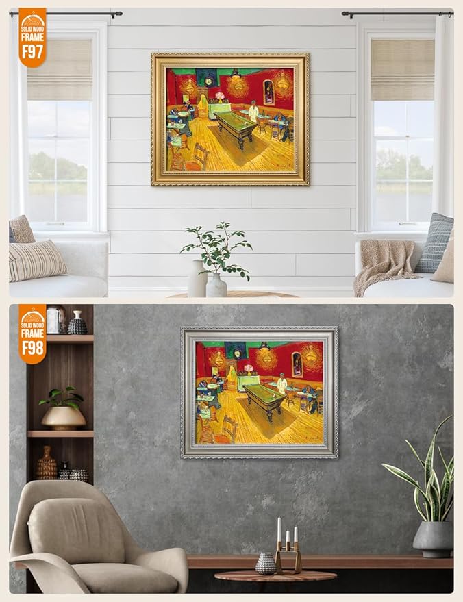 DECORARTS - The Night Cafe in the Place Lamartine in Arles - Vincent Van Gogh Giclee Prints w/Antique Brown Frame for Wall Decor. Picture Size: 20x16, Total Size w/Frame: 23x19