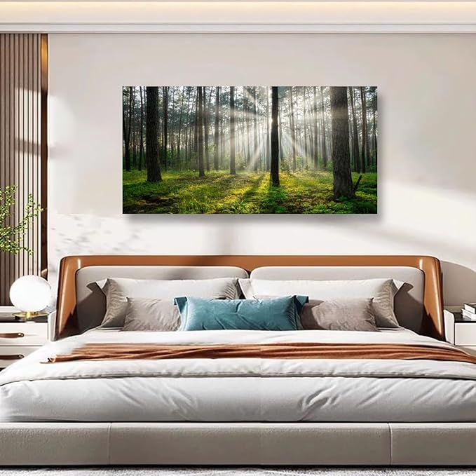 Green Forest Wall Art for Living Room Bedroom Office Large Landscape Sunrise Grass Nature Canvas Wall Art Kitchen Pictures Modern Tree of Life Wall Decor Paintings Artwork 20 * 40inch