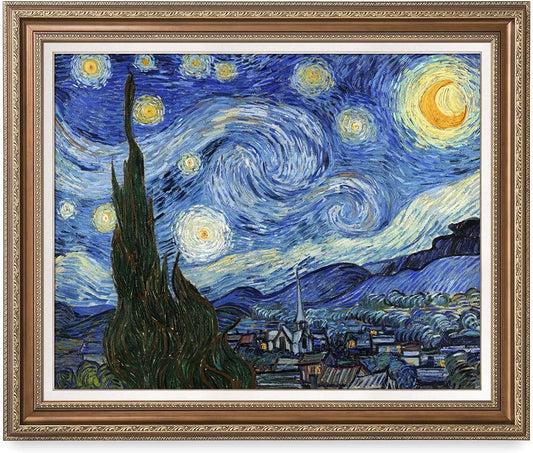 DECORARTS - Starry Night, Vincent Van Gogh Art Reproduction. Giclee Print w/Bronze Frame&Mat for Wall Decor. Picture Size: 30x24