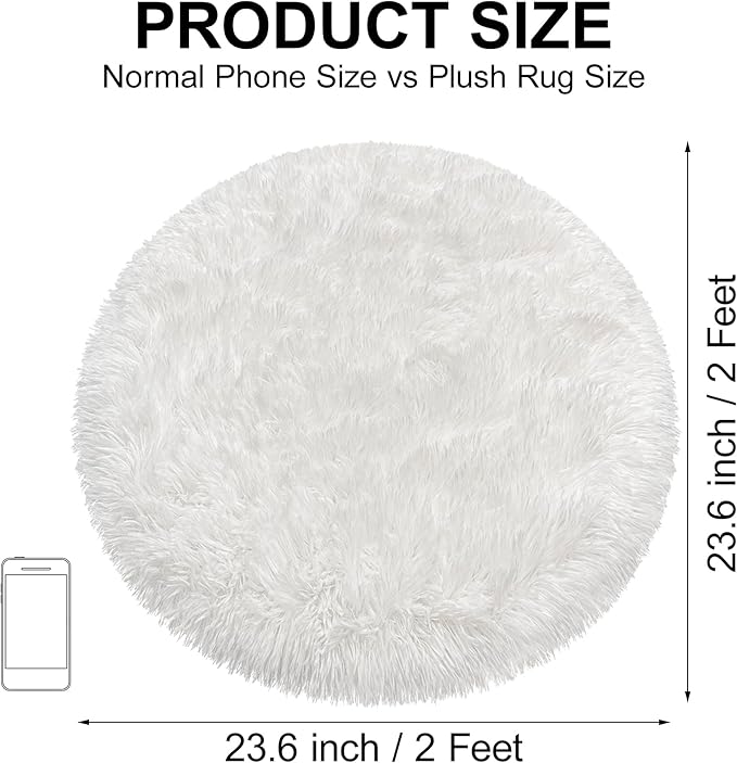 Tie Dye White Round Rugs Small 2x2 ft Fluffy Circle Rug Furry Carpet Shaggy Circular Fuzzy Plush Area Rug for Girls Bedroom Kids Room Nursery Cute Room Decor Chair Cushion Pet mat Doormat