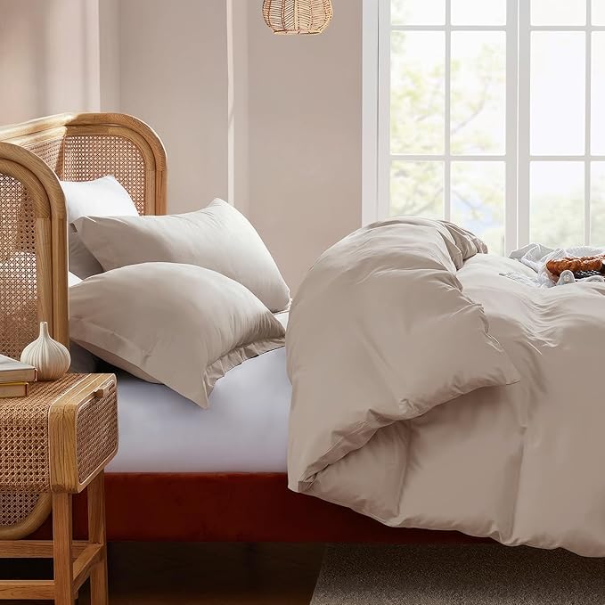 Nestl Queen Duvet Cover Set with Comforter Insert - Linen 4 Piece 90x90 Duvet Cover & 2 Pillow Shams with White Quilted Down Alternative Comforter, Ultra Soft, All Season