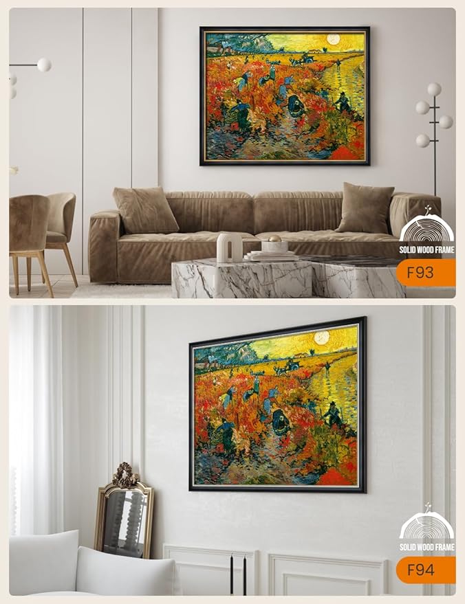 DECORARTS - The Red Vineyards by Vincent Van Gogh, Large Giclee Canvas Print with Solid Wood Frame, Oversized Wall Art Decor