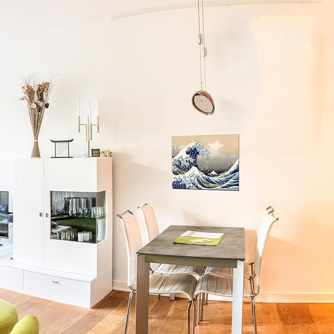 The Great Wave Off Kanagawa Japanese Bathroom Canvas Wall Art Famous Painting Print for Nursery Bedroom Boy's Room Kitchen Wall Decor Framed 12x16inch