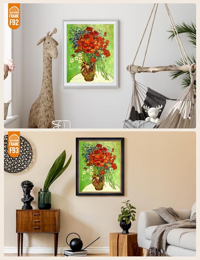 DECORARTS - Red Poppies and Daisies - Vincent Van Gogh Giclee Prints w/Antique Brown Frame for Wall Decor. Picture Size: 16x20, Total Size w/Frame: 19x23