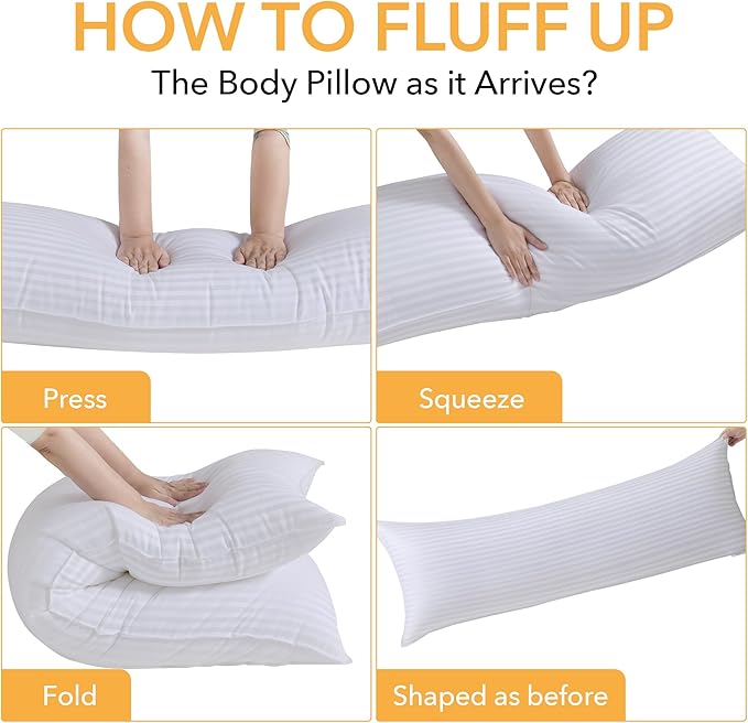 Oubonun Premium Striped Body Pillow, Breathable Cooling Cotton Cover, Soft and Fluffy 3D Down Alternative Microfiber Filled, Long Bed Pillow for Side Sleepers, 20"x54"
