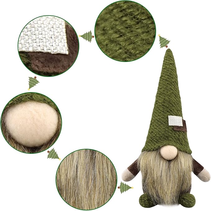 Christmas Gnomes Plush Xmas Winter Decorations Handmade Elf Dwarf Figurines for Home Kitchen Farmhouse Tiered Tray Holiday Festival Party Scandinavian Tomte (Brown Beard)