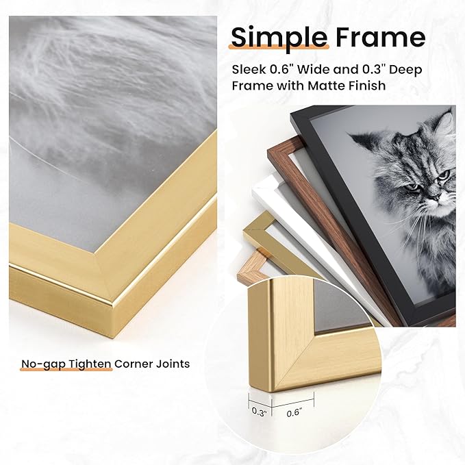 15 Pack Picture Frames Collage Wall Decor, Gallery Frame Set for Wall Mounting or Tabletop Display, Multi Sizes Including 3pcs 8x10, 6pcs 5x7, 6pcs 4x6, Gold