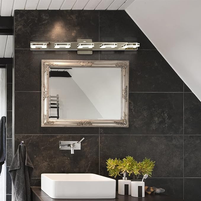 Modern LED 5 Lights Vanity Light for Bathroom Modern Vanity Light Fixture Wall Sconce 33 Inch Natural White Light (Chrome)