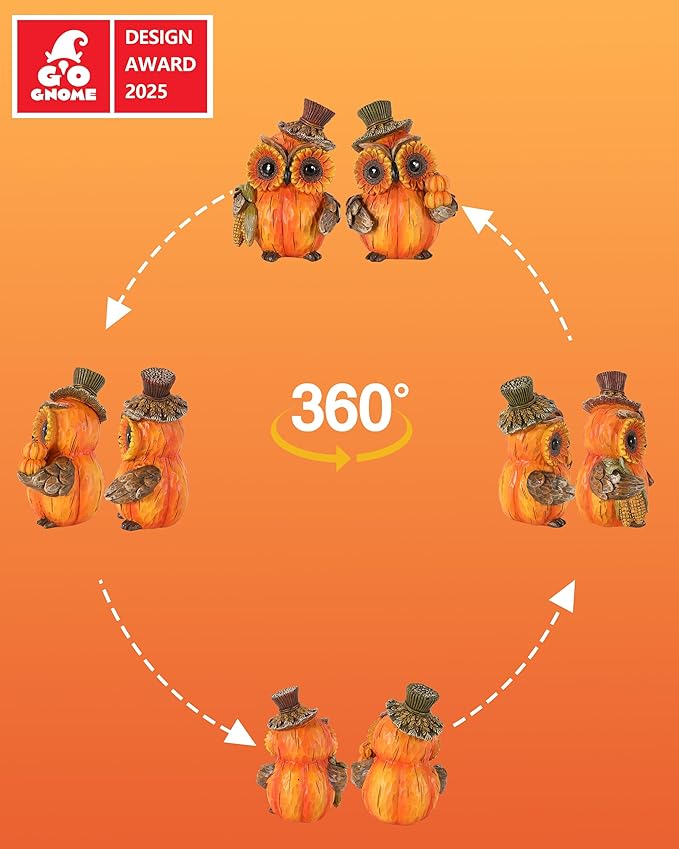 2-Pack Resin Owl Figurine 4.7'' - Thanksgiving Table Decor Harvest Pumpkins Corns Decorations Indoor Autumn Centerpieces Favors Gifts for Women All Ages