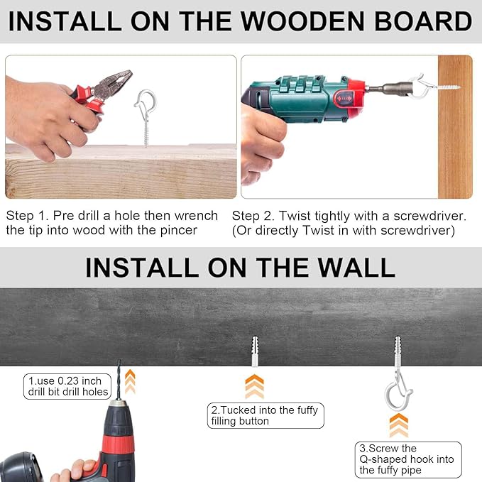 24 PCS Q-Hanger Hooks, Screw Hooks for Outdoor String Lights, Safety Buckle Design Cup Eye Hook for Hanging Christmas Lights, Plants, Mounted on Wall Ceiling, Include 1 Wing Nut Driver, White