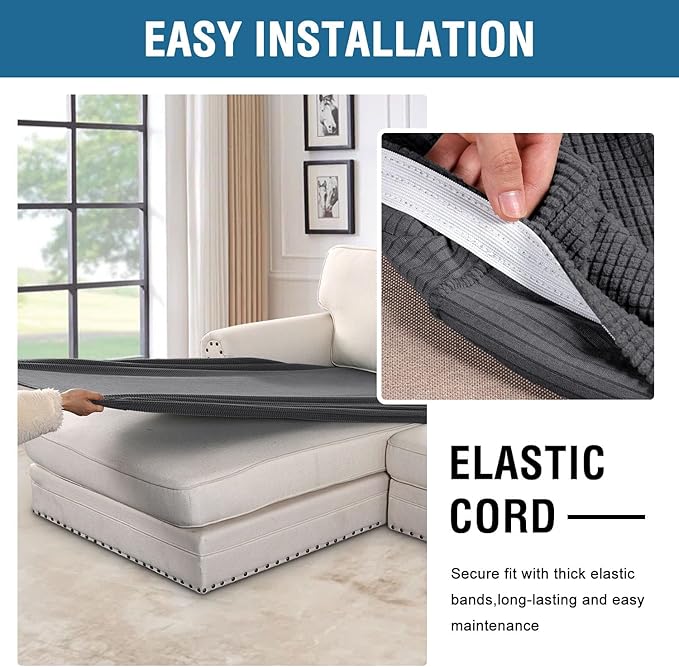 H.VERSAILTEX Super Stretch Individual Chaise Cover Sectional Couch Covers for L Shaped Sofa Both Left/Right Featuring Thick Jacquard Textured Twill Fabric (1 Piece Chaise Cover Large, Grey)