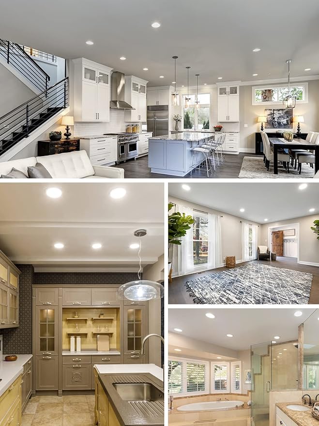 6 Inch Ultra-Thin LED Recessed Lighting with Junction Box, 5000K Daylight Canless Wafer Downlight, 12W=110W Eqv, Dimmable LED Ceiling Lights, 900LM, ETL Certified, 6 Pack