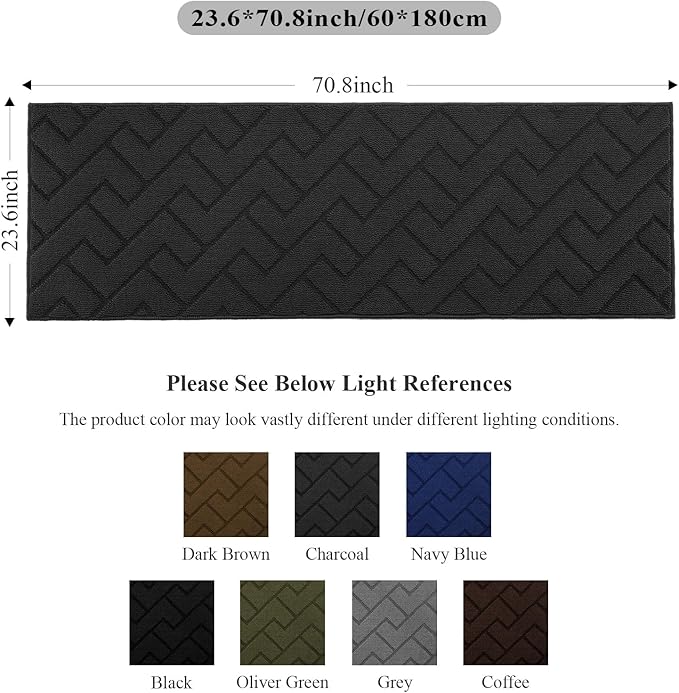 hicorfe Kitchen Rugs and Mats Sets,Super Absorbent Polypropylene Non-Slip Rug,Soft Comfort Floor Mat,Washable for Kitchen,Hallway,Office,Sink,Laundry(24" x 71",Charcoal)