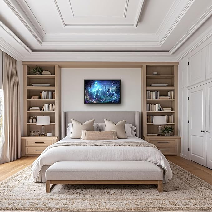 Flintis Large Unicorn Wall Art Unicorn Castle Moon Pictures Wall Decor Abstract Animal Canvas Painting Print Artwork Decoration Framed for Living Room Bathroom Master Bedroom Office 36L x 24W