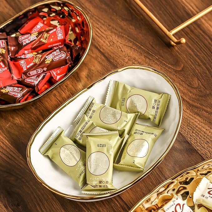 3-Tier Fruit Bowls for Kitchen Counter,Ceramic Bowl with Gold Metal Stand,3 Tier Fruit Basket for Fruit,Snack,Cake,Nuts,Dessert Storage