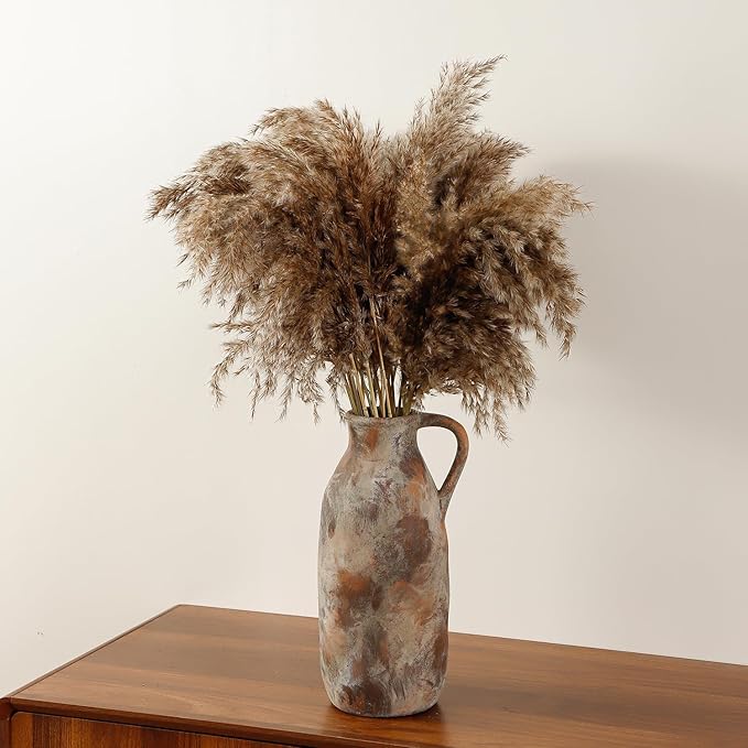 Large Ceramic Vase, Rustic Farmhouse Vase for Home Decor, Tall Decorative Flower Vase for Pampas Grass, Flowers, Living Room, Kitchen, Office Decor Table Centerpiece, 12.8 Inch Tall