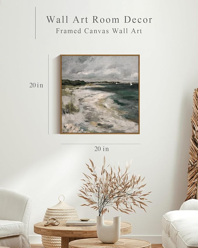 InSimSea Square Framed Canvas Wall Art, Room Decor Scenery Clouds Coastal Seaside Wall Decor, Canvas Oil Paintings Home Wall Artwork, Classical Art Prints for Living Room, Bedroom, Office 20"x20"