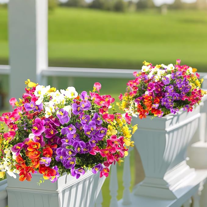 Outdoor Artificial Flowers UV Resistant - Realistic Faux Floral Arrangements for Garden, Patio, Porch Décor - All-Weather Fade Proof & Low Maintenance (12 Pack, Mixed Styles)