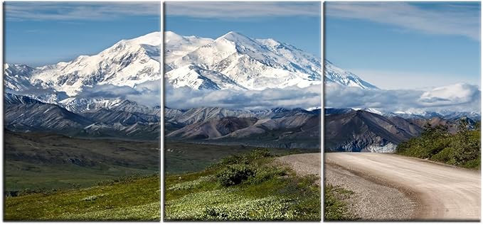 3 Pieces Landscape Poster Wall Art Winter Snow Mountains Wilderness Picture Print Snowscape Theme Painting Wall Decor Artwork for Modern Home Living Room Hotel Decoration Ready to Hang [60''Wx28''H]