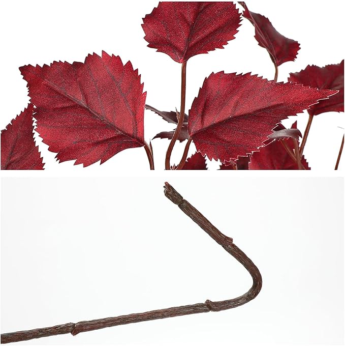 Hollyone 3Pcs Fall Artificial Birch Leaves with Stems 33" Silk Faux Burgundy Autumn Leaf Branches Spray Fake Fall Leaves Decorations for Home Vase Florals Thanksgiving Table Centerpieces Indoor Decor
