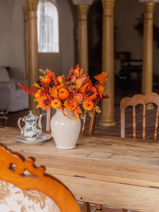 MISSPIN 10 PCS 18 inch Fall Decor Bouquets, Fall Decorations Indoor Outdoor Halloween Thanksgiving Farmhouse Arrangement Decorations for Front Door Wedding Centerpieces in Autumn (Orange)