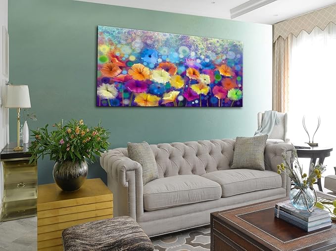 OKEXCKK Colorful Floral Canvas Wall Art for Living Room - Abstract Painting Picture Print for Bedroom, Large Flower Artwork Wall Decor