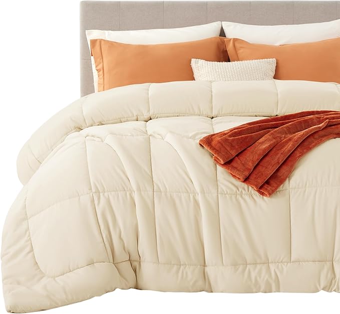 Bedsure Comforter Duvet Insert - Quilted Comforters Oversized King, All Season Duvet, GentleSoft Down Alternative Bedding, with 8 Tabs, Gifts for Women/Men, Cream,Oversized King 116 x 98 Inches