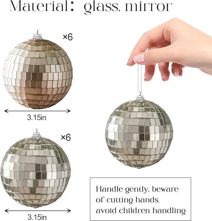 12 PCS Disco Balls Ornaments, Small Disco Balls Party Decorations, 3.15in Brown and Grey Glass Hanging Decor for Home Birthday Decoration KTV Party Decor Fall Decor Xmas Tree