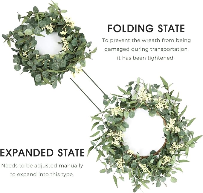 Pinkpum 2 Pack Wreaths for Front Door 20'' Eucalyptus Wreath, Spring Summer Door Green Wreath for Home Porch Window Wall Farmhouse Home Decor Indoor Outdoor Summer All Seasons
