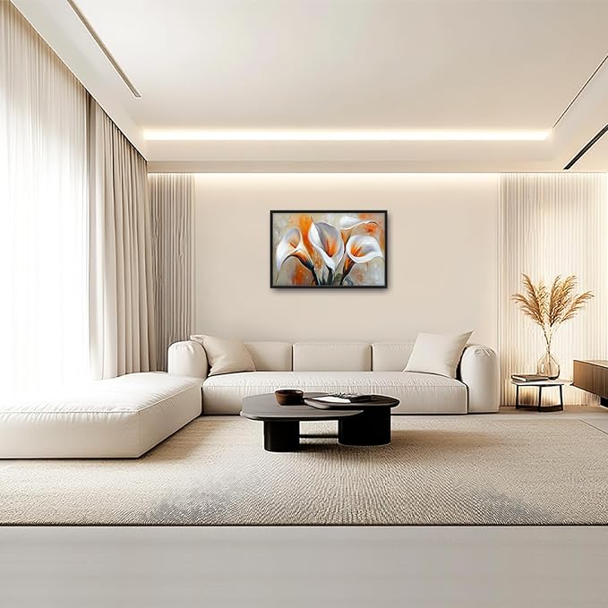 Calla Lily Framed Wall Art for Living Room, Large Calla Flower Canvas Wall Decor, White Florals Pictures Painting, Modern Artwork for Living Room Bedroom 36L'' × 24W''