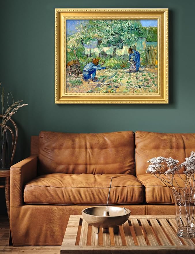 DECORARTS - First Steps, after Millet by Vincent Van Gogh. Giclee Print on Acid-Free Canvas in Gold Solid Wood Frame. Picture Size: 20x16, Total Size: 24.75x20.75, Made in USA