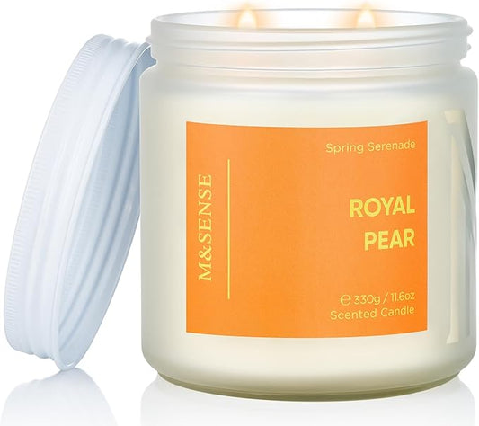 M&SENSE Juicy Pear Melon Scented Candle - 11.6oz Natural Soy Wax Non Toxic Aromatherapy Candle 70-Hour Long Lasting Burn Time, 2-Wick Fruity Scent for Refreshing, Holiday & Housewarming Gifts