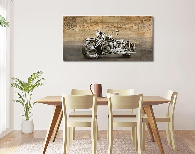 arteWOODS Vintage Motorcycle Canvas Wall Art - Historic Route 66 Retro Vehicle Pictures for Men Boys Bedroom Wall Decor Modern Motorcross Canvas Print Artwork Home Office Wall Decoration 20" x 40"