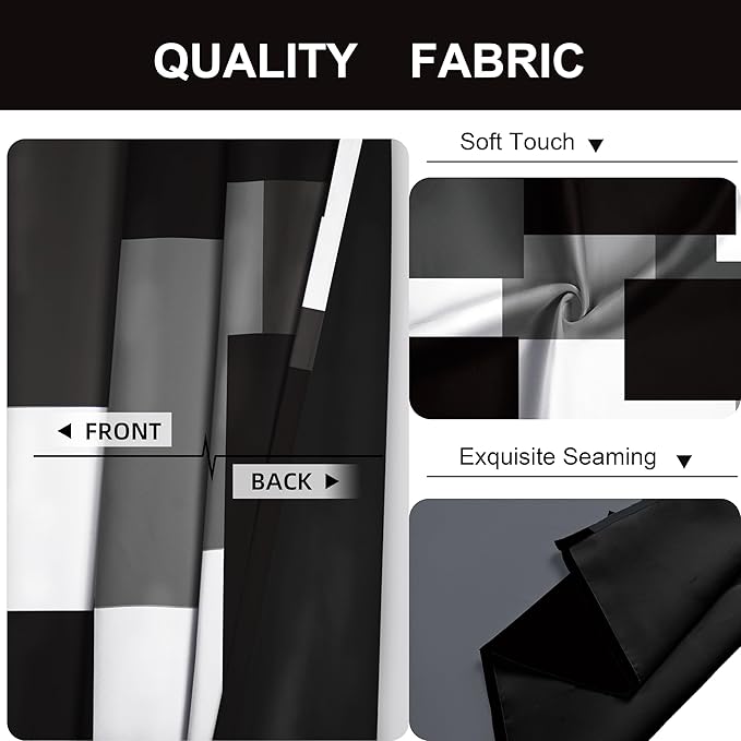 Black Grey 100% Blackout Curtains for Bedroom 96 inch Long 2 Panels Set White Grey Modern Abstract Geometric Black Out Curtains Insulated Room Darkening Window Drapes for Living Room, 52Wx96L