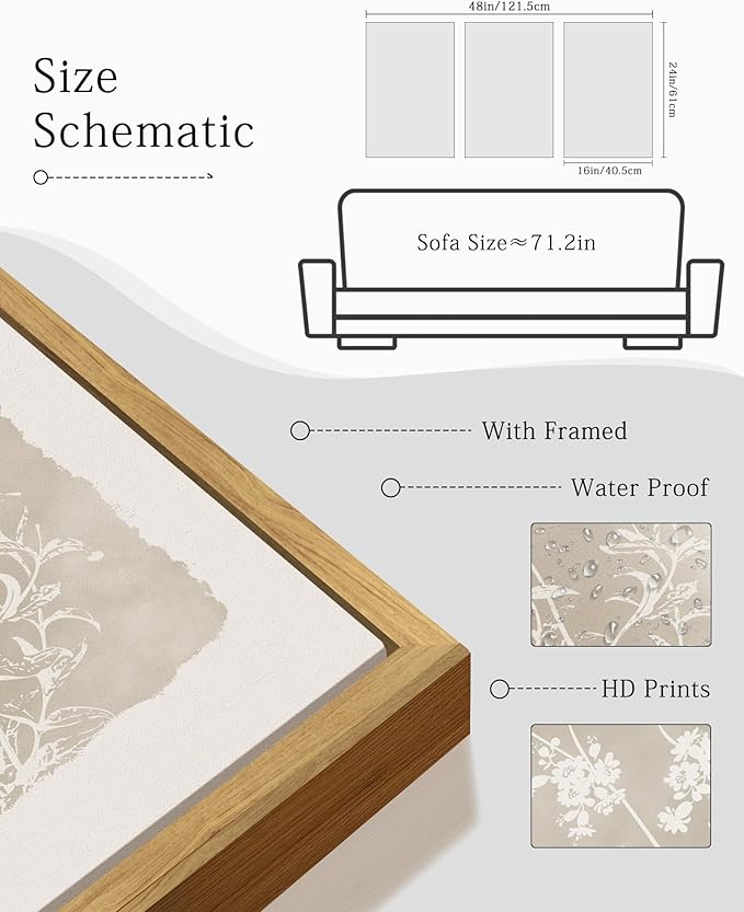 KUVIOKE Boho Botanical Flower Wall Art Framed Vintage Floral Wall Prints Wildflower Neutral Rustic Bohemain Artwork Kitchen Bedroom Decor 16x24in (Natural Framed)