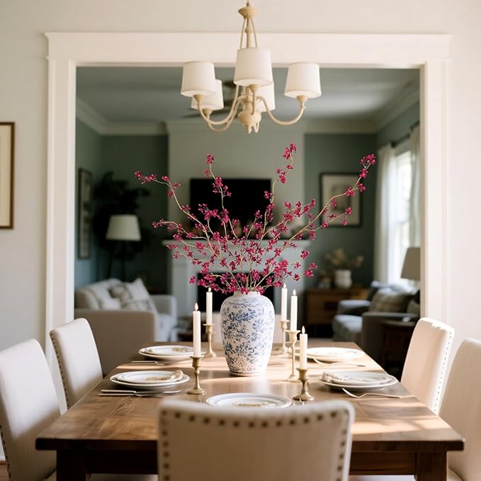 4Pcs Fake Flowers Blossom Branches Artificial Flowers for Indoor Decor, Faux Long Stem Realistic Indoor Plants for Vase Wedding Home Office Bedroom Party Table Centerpieces Decor