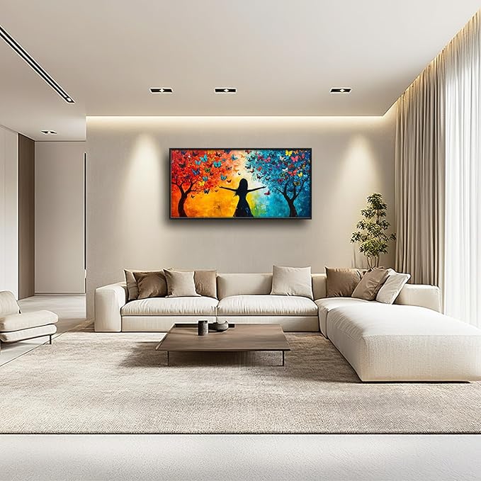 Framed Large Wall Art for Living Room, Colorful Butterfly Tree Canvas Wall Decor, Large Picture Framed Painting, Modern Artwork for Bedroom Office Home Decor 60L'' × 30W''